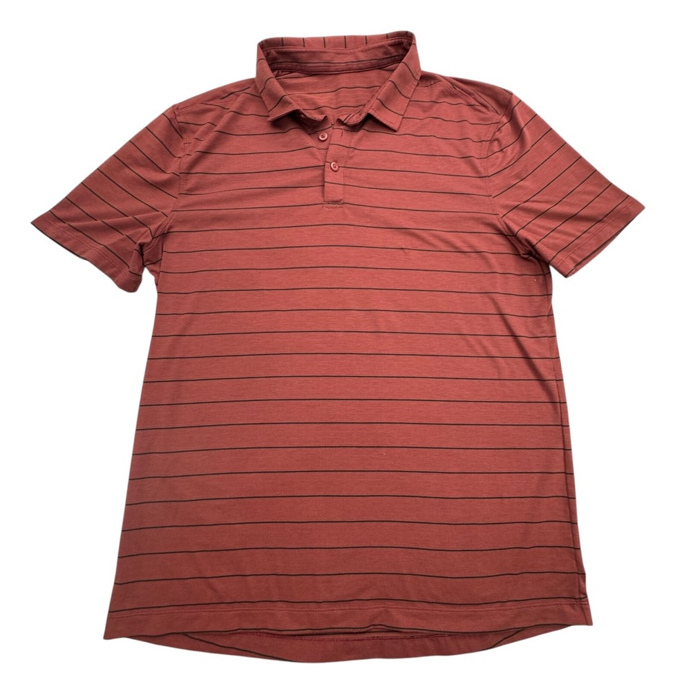 Lululemon Polo Shirt Mens Medium Burgundy Green Striped Stretch Golf Performance